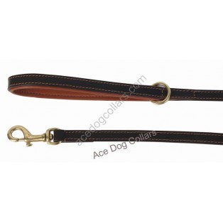 Comfy Leather Lead with PADDED Leather Handle - length 40" (1 cm wide) ~Brass: Brown tan